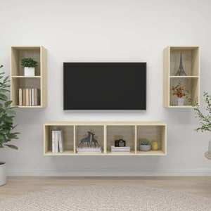 vidaXL Dulapuri TV suspendate, 4 buc, stejar sonoma, lemn prelucrat imagine