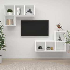 vidaXL Dulapuri TV suspendate, 4 buc. alb, lemn prelucrat imagine