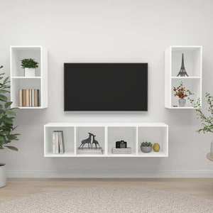 vidaXL Dulapuri TV suspendate, 4 buc. alb, lemn prelucrat imagine