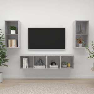 vidaXL Dulapuri TV suspendate, 4 buc, gri beton, lemn prelucrat imagine
