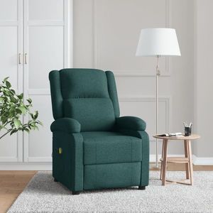 vidaXL Fotoliu de masaj spătar aripi, verde închis, material textil imagine