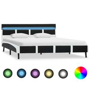 vidaXL Cadru de pat cu LED, negru, 140 x 200 cm, piele ecologică imagine