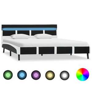 vidaXL Cadru de pat cu LED-uri, negru, 120 x 200 cm, piele ecologică imagine