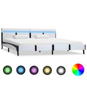 vidaXL Cadru de pat cu LED, alb, 180 x 200 cm, piele artificială imagine