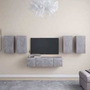 vidaXL Set de dulapuri TV, 6 piese, gri beton, lemn prelucrat imagine