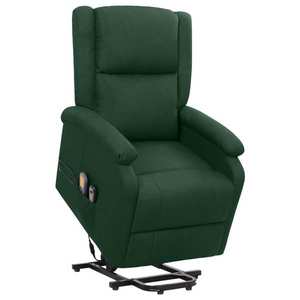 vidaXL Fotoliu de masaj cu ridicare, verde închis, material textil imagine