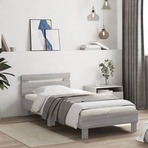 vidaXL Cadru de pat cu tăblie, gri sonoma, 90x200 cm, lemn prelucrat imagine