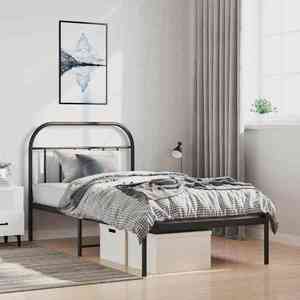 vidaXL Cadru de pat din metal cu tăblie, negru, 100x200 cm imagine