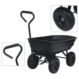 vidaXL Cărucior manual de grădină basculabil, negru, 300 kg, 75 L imagine