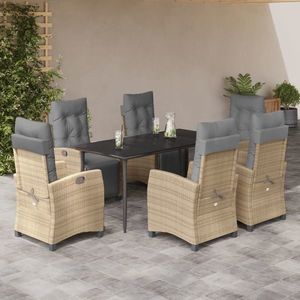 vidaXL Set mobilier pentru grădină, 7 piese, cu perne, bej, poliratan imagine