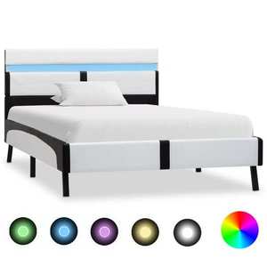 vidaXL Cadru de pat cu LED, alb și negru, 90x200 cm, piele ecologică imagine