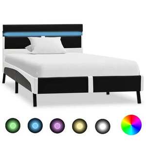 vidaXL Cadru de pat cu LED, negru, 90 x 200 cm, piele artificială imagine