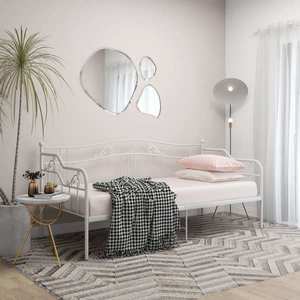 vidaXL Cadru pat canapea, alb, 90x200 cm, metal imagine