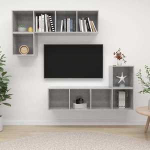vidaXL Set de dulapuri TV, 4 piese, gri beton, lemn prelucrat imagine