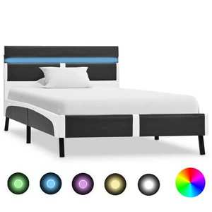 vidaXL Cadru de pat cu LED, gri, 90 x 200 cm, piele ecologică imagine