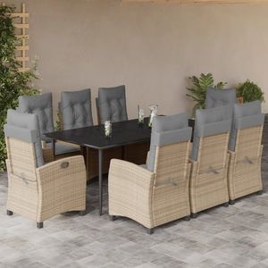 vidaXL Set de masă pentru grădină, 9 piese, cu perne, bej, poliratan imagine