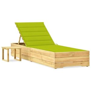 vidaXL Șezlong cu pernă verde, lemn de pin tratat imagine