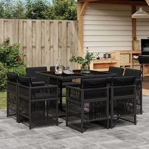 Set de masă și scaune de exterior, 9 piese, negru, poliratan imagine