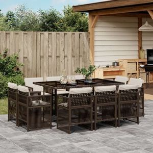 vidaXL Set mobilier de exterior cu perne, 11 piese, maro, poliratan imagine