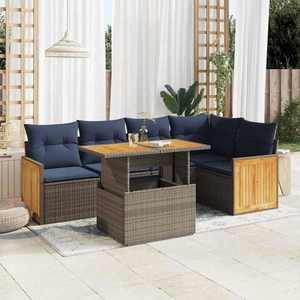 vidaXL Set mobilier grădină cu perne 6 piese gri poliratan/lemn acacia imagine
