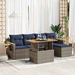 vidaXL Set mobilier grădină cu perne 6 piese gri poliratan/lemn acacia imagine