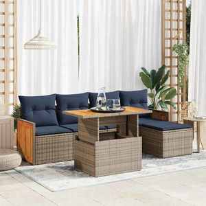vidaXL Set mobilier grădină cu perne 6 piese gri poliratan/lemn acacia imagine