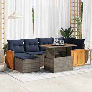 vidaXL Set canapele grădină perne 7 piese negru, poliratan/lemn acacia imagine