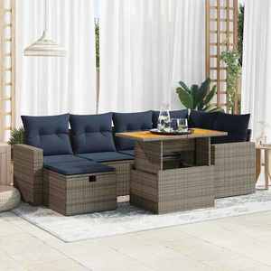 vidaXL Set canapele grădină perne 7 piese negru, poliratan/lemn acacia imagine