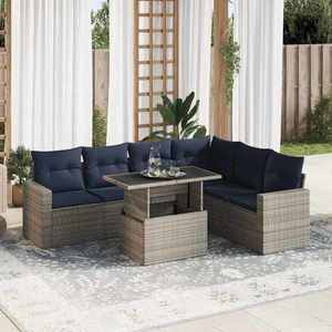 vidaXL Set canapele grădină perne 7 piese negru, poliratan/lemn acacia imagine