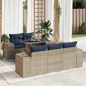 vidaXL Set mobilier grădină cu perne 6 piese gri poliratan/lemn acacia imagine