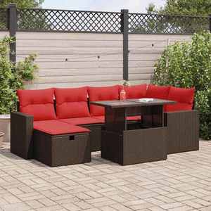 vidaXL Set canapele grădină perne 7 piese negru, poliratan/lemn acacia imagine