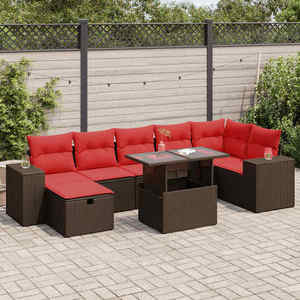 vidaXL Set mobilier grădină perne 8 piese negru, poliratan/lemn acacia imagine