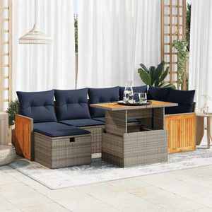 vidaXL Set canapele grădină perne 7 piese negru, poliratan/lemn acacia imagine