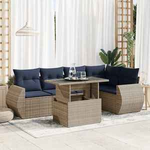 vidaXL Set mobilier grădină cu perne 6 piese gri poliratan/lemn acacia imagine