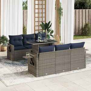 vidaXL Set canapele grădină perne 7 piese negru, poliratan/lemn acacia imagine