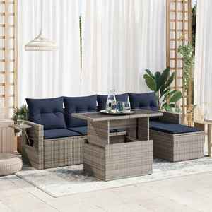 vidaXL Set mobilier grădină perne 6 piese negru poliratan/lemn acacia imagine