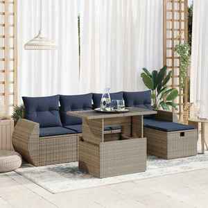 vidaXL Set mobilier de grădină, 6 piese, cu perne, maro, poliratan imagine