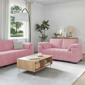 vidaXL Set de canapele cu perne, 3 piese, roz, catifea imagine