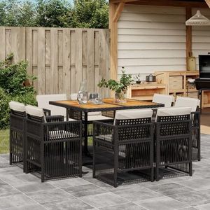 vidaXL Set mobilier de grădină cu perne, 9 piese, negru, poliratan imagine