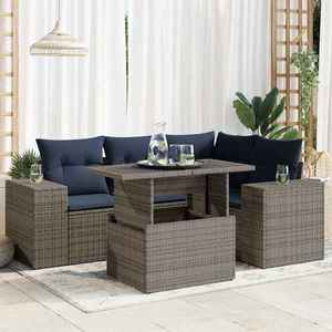 vidaXL Set mobilier grădină cu perne 6 piese gri poliratan/lemn acacia imagine