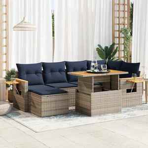 vidaXL Set canapele grădină perne 7 piese negru, poliratan/lemn acacia imagine