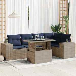 vidaXL Set mobilier grădină perne 6 piese negru poliratan/lemn acacia imagine