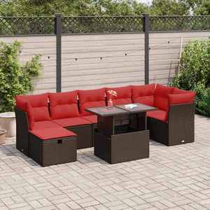 vidaXL Set mobilier grădină perne 8 piese negru, poliratan/lemn acacia imagine