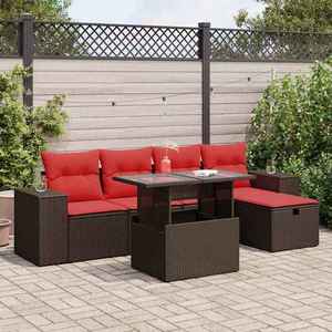 vidaXL Set mobilier grădină perne 6 piese negru poliratan/lemn acacia imagine