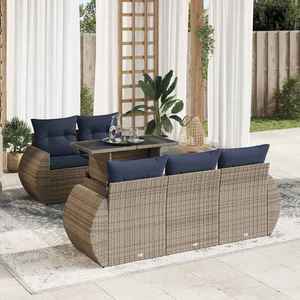 vidaXL Set mobilier grădină cu perne 6 piese gri poliratan/lemn acacia imagine