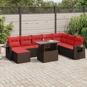 vidaXL Set mobilier grădină perne 9 piese negru poliratan/lemn acacia imagine