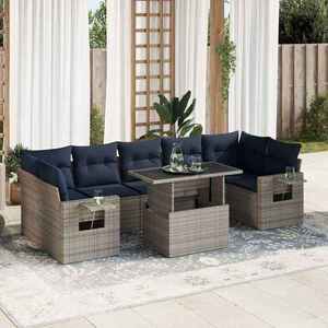 vidaXL Set mobilier grădină perne 8 piese negru, poliratan/lemn acacia imagine