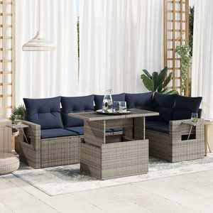 vidaXL Set mobilier grădină cu perne 6 piese gri poliratan/lemn acacia imagine