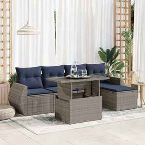 vidaXL Set mobilier grădină cu perne 6 piese gri poliratan/lemn acacia imagine
