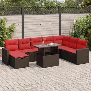 vidaXL Set mobilier grădină perne 9 piese negru poliratan/lemn acacia imagine